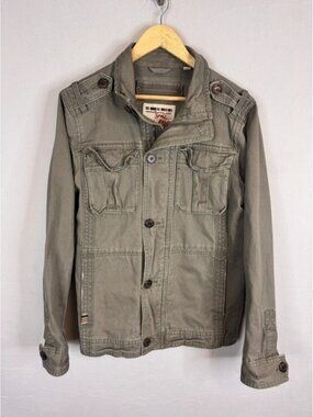 Triple Five Soul Mens Military Field Jacket Olive Green Utility Size Medium